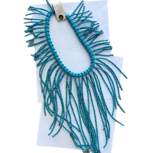 Anthropologie Cascading Fringe Statement Turquoise Necklace - Picture 5 of 7